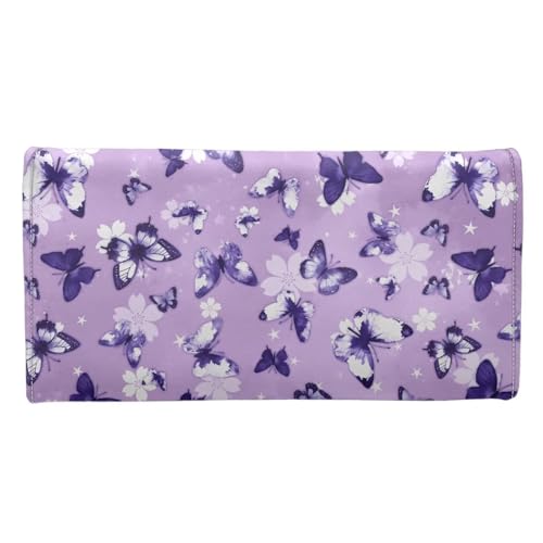 AFPANQZ Purple Butterflies Luxury Leather Wallets for Women RFID Blocking Checkbook Wallet Cit Card Slots Phone Holder Trifold Multi Card Organizer Phone Holder Lady Purse2