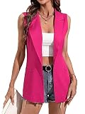 Floerns Women's Elegant Sleeveless Open Front Lapel Collar Vest Blazer Jacket Hot Pink M