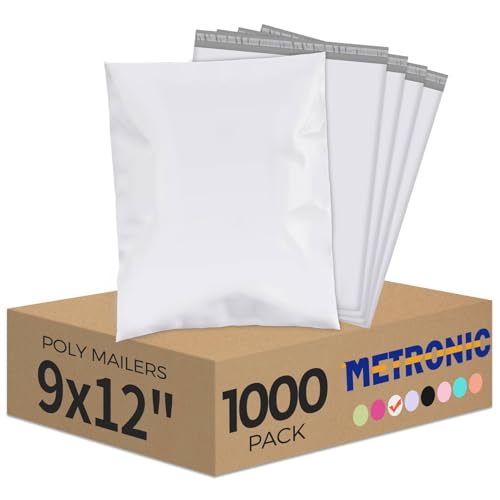 Image of Metronic 1000Pack White Poly Mailers 9x12 Shipping Bags Envelopes with Self Adhesive, Waterproof and Tear-Proof Packaging Bag Postal Bags for Small Business