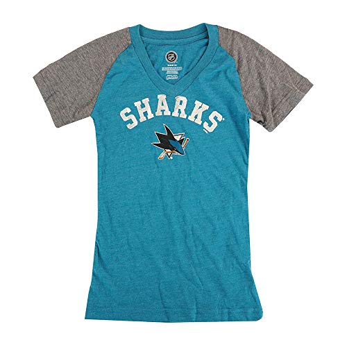 OuterStuff San Jose Sharks NHL Girls Teal Triblend Heathered V-Neck T-Shirt