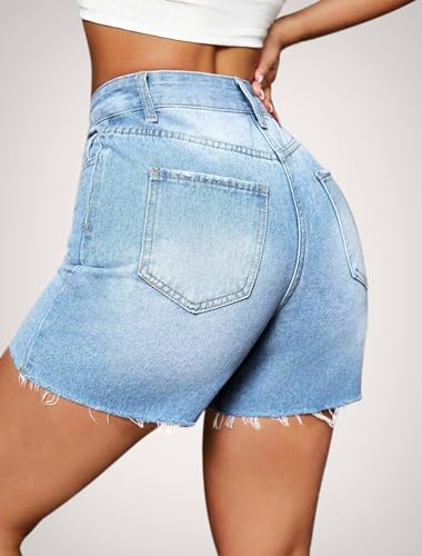 IWD Jean Shorts for Women High Waisted Stretchy Casual Denim Shorts Ripped Frayed Hem Summer Trendy Jorts3