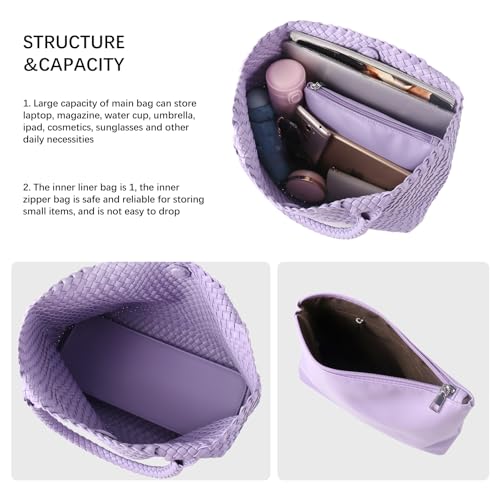Image of Woven Tote Bag Womens Purse Vegan Leather Shoulder Handbags Fashion Summer Beach Tote Bags Large Travel Totes