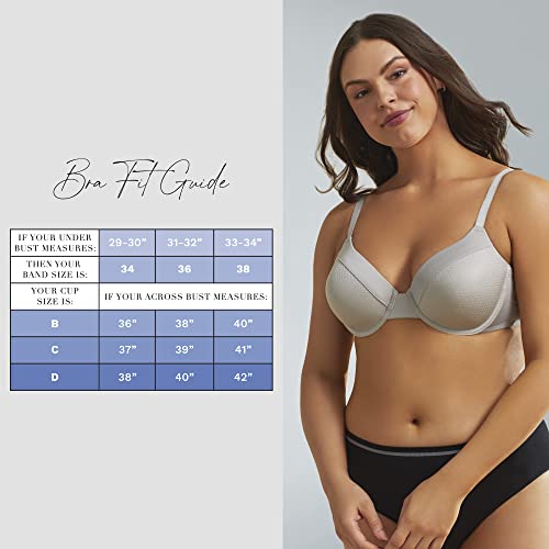 Ellen Tracy Everyday T-Shirt Bra With Underwire - Solid And Textured Mesh Overlay - 2-Pack Multipack - 36B, Sterling With Mesh/Dark Navy #TOP4