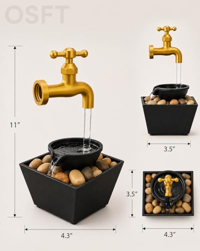 Image of Floating LED Water Tap Fountain - Magic Illusion Tabletop Waterfall with Flowing LED Light & Decorative Stones | Indoor Home Decor for Bedroom, Office, Living Room | Relaxing Gift Idea