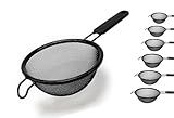 Colador de cocina acero inoxidable con mango medida a elegir de 8cm a 30cm. Colador de malla fina para aceite, pasta, arroz, etc. Coladeros de cocina acero inoxidable malla fina (Negro 12cm)