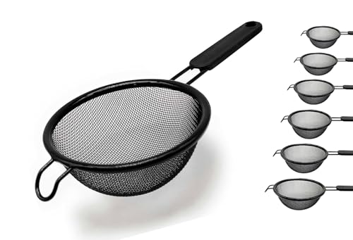 Colino da cucina in acciaio inox con manico da 8 cm a 30 cm. Colino a maglia fine per olio, pasta, riso, ecc. Colatoi da cucina in acciaio inox maglia fine (nero 10 cm)