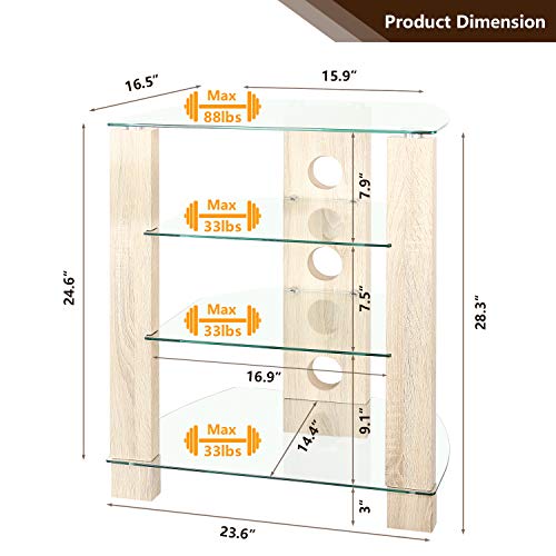TAVR 4-Tier Wood Media Compontent TV Stand Audio Video Tower Rack HiFi Stereo Cabinet Stand with Tempered Glass Shevles for TV/Xbox/Gaming Consoles/Media Component/Streaming Device ,Cable Mangement - Thumbnail 5