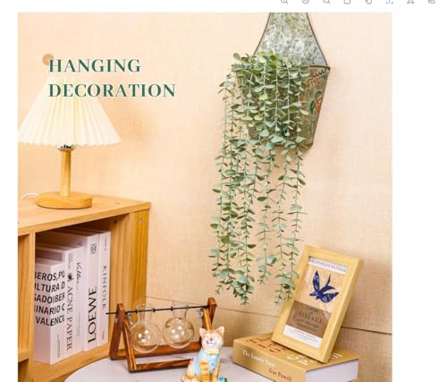 image for Der Rose 1Pcs Fake Plants Hanging Artificial Potted Faux Eucalyptus Pl