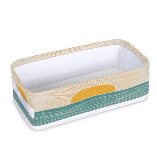 Tablerazzi Toilet Tank Topper Paper Basket with Handle, Cartoon Boho Sun Bathroom Storage Basket for Organizing, Small Fabric Storage Bins for Bathroom Decor