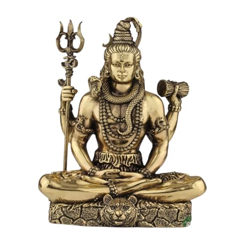 Image of Brass Shiva Statue | 3 inch Lord Shiva Idol for Home Decor, Pooja, and Meditation | Hindu God Figurine Shiva Idol for Car Dashboard