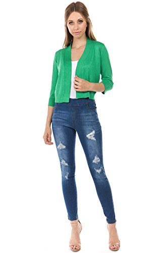 Image of Cielo Women's Soft Solid Open Front 3 /4 Sleeve Sweater Cardigan
