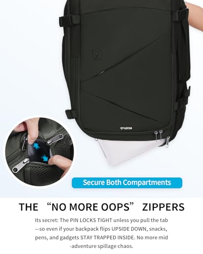 Image of ECOHUB 17 inch Small Unisex Travel Backpack United Airlines Approved 17x10x9 Friendly Suitcase Anti-Theft Lockable Zippers Style Personal Item Bag Travel Essentials with 12 Pockets Water Resistant, Green
