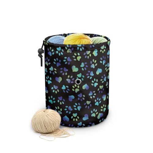 Image of Sellikakes Yarn Bag Knitting Storage Bag, Blue Dog Paws Small Crochet Bag Portable Knitting Bag Organizer Yarn Storage Knitting Bags, Store Skein Ball, Needles Accessories