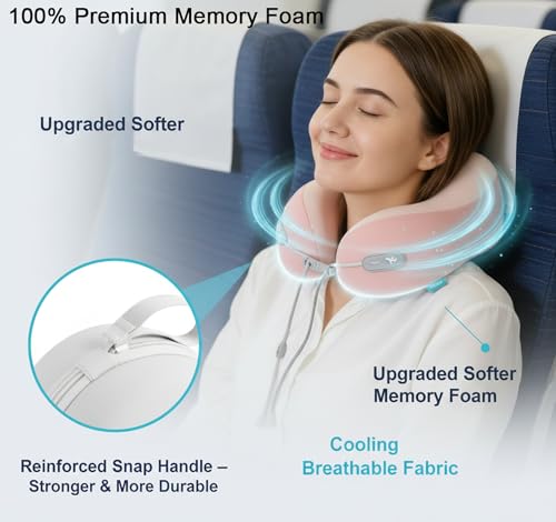 Image of Travel Pillow with Cool Material,Neck Pillow for Traveling 100% Pure Memory Foam,Travel Neck Pillow with Hard Case, Airplane Pillow for Traveling,Travel Essentials (Pink)
