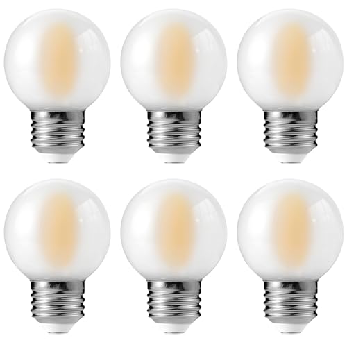 Decoaui E26 G16 LED Globe Light Bulbs, Small Golf-Ball Size Round Bulb, 4W (40W Equivalent) 400 Lumens, 2700K Soft White, Dimmable, Frosted Glass, for Candelabra, Pendant, Sconce, Lamp, 6 Pack