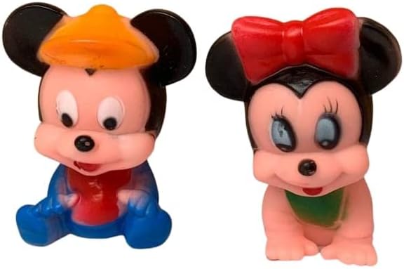 TOYSM Cute Animal Bath Toys Non-Toxic, BPA Free Colorful Soft Natural Rubber Float Squeeze Sound Squeaky Bathing Toy for New Born Baby Chu Chu Toy Set of 2 (Minnie and Micky)