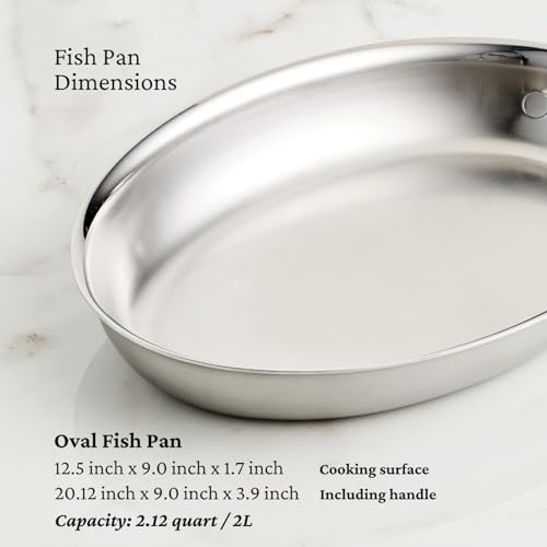 Image of Hestan Provisions - Oval Fish Pan Tri-Ply Stainless Steel, 2.12 Quart (12.5 x 9 inch) Induction compatible & Dishwasher Safe