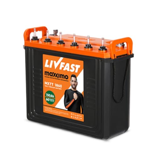 Image of Livfast Maxximo Tall Tubular High-Performance Battery MXTT 1860N | 150 Ah | 60 Months Warranty | Durable Backup Power for Home and Office, Long-Lasting Backup