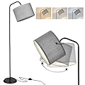 ELYONA LED Floor Lamp for Bedroom 3 Color Temperatures Modern Reading Standing lamp with Adjustable Hanging Grey Linen lampshade Tall Pole Metal Lamp with 9W Bulb Living Room Office Gray