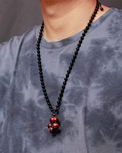Jewboo Tiger Eye Necklace Pendant Handmade Star-Shape Adjustable Energy Gemstone Healing Crystal 12mm Beads Unisex