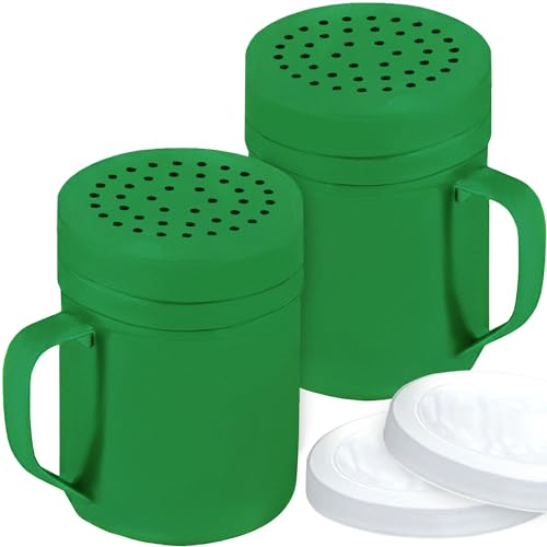 Image of CUSINIUM 10oz Forest Green Stainless Steel Salt Pepper Dredge Shakers - With Plastic Cap - With Handle - Pack of 2
