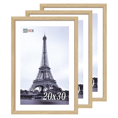 Image of VCK 20x30 Poster Frame Solid Wood Natural 3 Pack Picture Frames 20 x 30 Inches with Wall Mounting Hanging