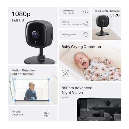 Tapo 1080P Indoor Wired Security Camera - Works as a Baby Monitor & Pet Camera, Motion Detection, 2-Way Audio, Siren, Night Vision, Subscription-Free Local Storage or Optional Cloud, C101 by Tapo - Used condition - Image 2