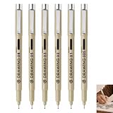 6 Penne per Pigma Micron, Penna a punta Callibrata, dimensioni 0,2 - 0,5 mm, Fineliners Inchiostro Nero Permanente Resistente all'Acqua, Penna Precisione per Scrittura Disegno Schizzo Diario