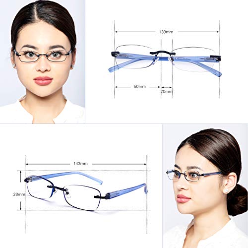 Feivsn 3-Pack Rimless Reading Glasses For Women, Lightweight Spring Hinge Readers, Classic Elegant Artistic Eyeglasses Uv 400 (Mix 2.0 Etc) #TOP1