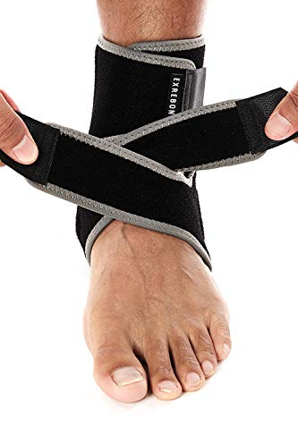 Exrebon Adjustable Ankle Brace with Side Stabilizers for Men & Women - Breathable Ankle Support Wrap for Arthritis, Pain Relief, Sprains, Sports Injuries and Recovery