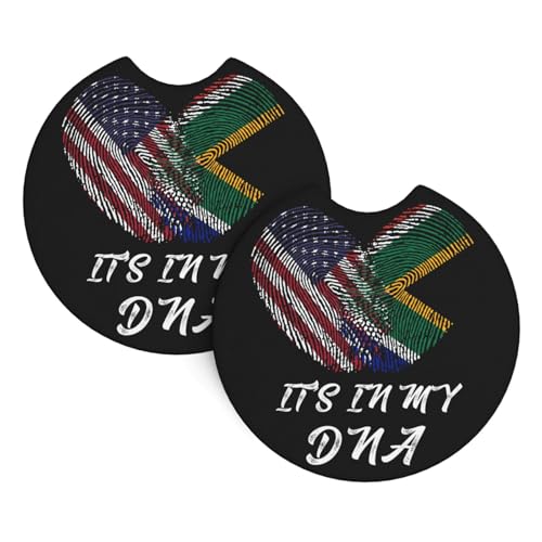 2 Pack Car Coaster for Women Men It's in My DNA America South Africa African Flag Mat with Finger Notch Drink Cup Holder Coasters Absorbent Non-Slip Auto Interior Accessories