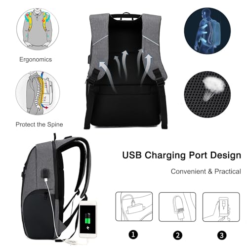 New Men Business Backpack Women Laptop Backpack Travel Airline Approved Carry On Bags for Airplanes Gym Bag with USB Daypacks College Travel Essentials Durable Polyester Black4