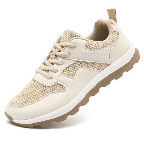 Mens Walking Shoes Slip On Sports Sneakers Tennis Workout Athletic Camp Fitness Flat Sole Running Jogging Breathable Anti-Slip Outdoor Fashion Beige US 8