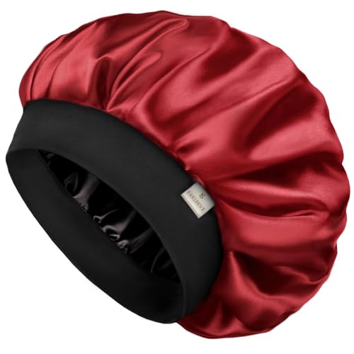 YANIBEST Silk Bonnet for Men Women Hair Bonnet for Sleeping Double Layer Satin Bonnet for Natural Curly Hair Unisex Sleep Cap Wine Red