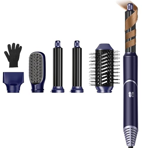 UKLISS 5 en 1 Secador de Pelo de Iones con Rizador de Aire Airstyeler Conjunto de Cepillo de Aire Caliente Conjunto Multistyler 5 en 1, Negro, DE04
