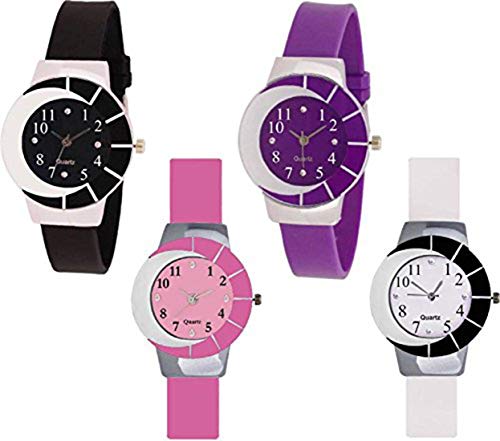 Acnos® Premium 4 Stylist Zebra Analog Watches Combo Set for Women Pack of-4(605-blk-pn-pp-wt)