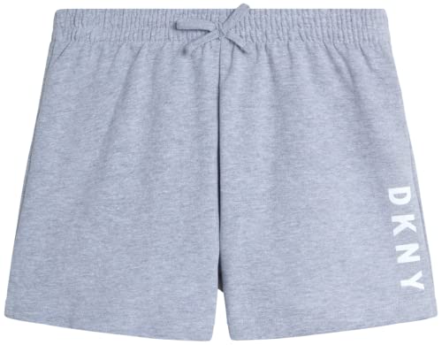 Dnky Girls' Active Shorts - 2 Pack Performance Gym Shorts For Girls - Kids' Youth Athletic Running Sweat Shorts (7-16), Size 14-16, Heather Grey/Blue Dkny Print #TOP5