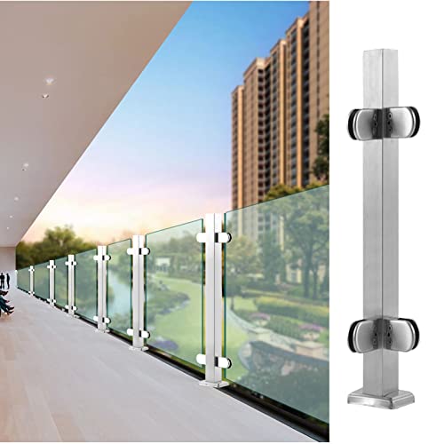 Edelstahl Quadratische Glasklemme Geländerpfosten für Gartenzaun Balustrade Pool Zaun Heavy Duty Baluster Pfosten für Treppen Balkon Flur Bodenständer Deck Glas Geländer Scheibe