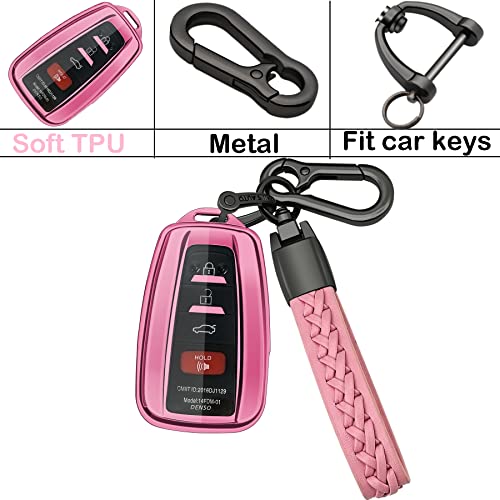 Kirsnda Compatible With Toyota Key Fob Cover,Case With Keychain,Soft Tpu 360 Degree Protection Key Case For 2018-2022 Camry Rav4 Highlander Avalon C-Hr Prius Corolla Gt86 Smart Key,Key Shell-Pink #TOP5