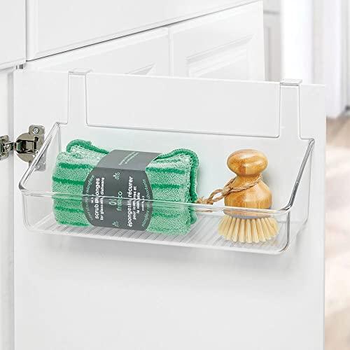 Mdesign Plastic Over Cabinet Door Storage Organizer Bin For Kitchen, Pantry, Bathroom, Laundry, Utility Room - Hang Outside Or Inside Door - Holds Lunch Bags, Shampoo, Cleaning Supplies, Small - Clear #TOP1