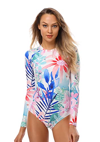 Axesea Womens Long Sleeve Rash Guard Uv Upf 50+ Sun Protection Printed Zipper Surfing One Piece Swimsuit Bathing Suit Jungle #TOP3