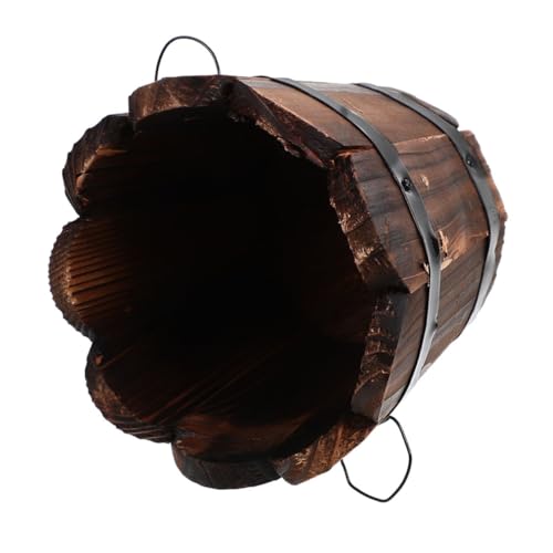 UKCOCO Maceta De Barril De Madera Reutilizable Estilo Vintage Pequeña y Redonda para Jardín Balcones Plantas De Flores y Verduras Maceta para Patatas Jardinera De Barril