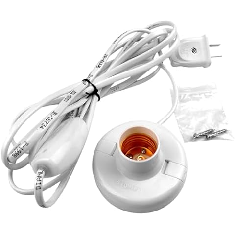 White Hanging Light Cord with E27 Socket and On/Off Switch Cover