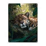 MA6GE8DE Powerful Jungle Leopard Metal Print Plaque, Classic Forests Animal Scenery Photography Illustration, Perfect Decor For Nature Theme Room Or Wildlife Enthusiast 12X16 Inch