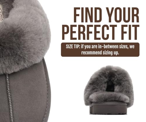 Image of Project Cloud Genuine Leather Slippers for Women with Genuine Fur Lining, Non-Slip Indoor /Outdoor Clog Mule Slippers, Memory Foam Insole