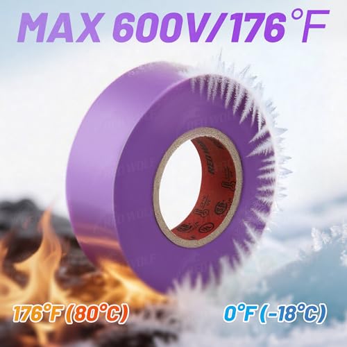 Image of RED WOLF 10 Pack Purple Electrical Tape 3 /4 Inch x 66 Ft Industrial Grade UL /CSA Listed 7 Mil Thick Flame Retardant High Temp Waterproof Electrical PVC Tape Electric Super Vinyl Rated 600V