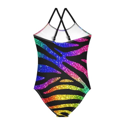 Rainbow Glitter Zebra Stripe Girls One Piece Swimsuit Beach Swimwear 208620582