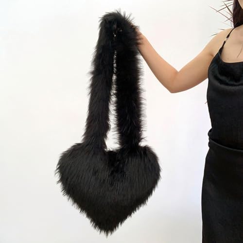 Image of Rejolly Heart Shaped Furry Purse for Women Soft Shoulder Bag Fluffy Faux Fur Trendy Y2K Girls Handbag
