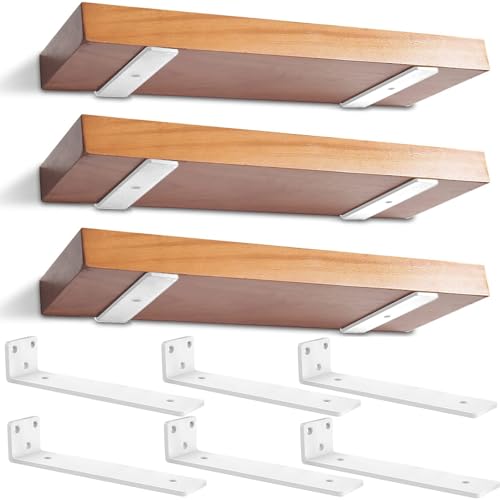 6 Pièces Supports D'étagère Flottants, Equerre Charge Lourde Avec Vis Et Ancrages Assortis, Equerre Etagere Murale Métal Pour Étagère, Capacité de Charge Maximale de 70kg (25cm, Blanc)