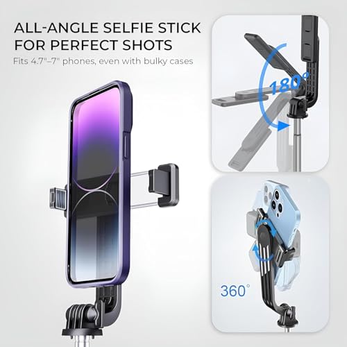 Image of BESTOR Selfie Stick Tripod with Wireless Remote, Extendable 3-in-1 Bluetooth Stand for Vlogging, Photography & Video Calls, Portable & Foldable (Mate Black)
